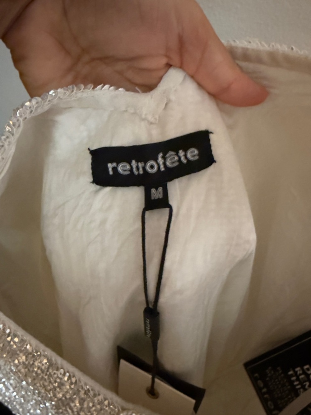 Retrofete Ivory Beaded Spaghetti-Strap Mini Dress - Picture 3 of 7